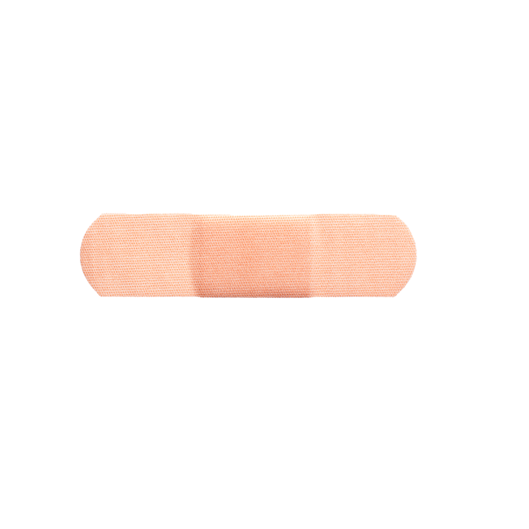 A single Dynarex DynaSafety Adhesive Fabric Bandage with a beige, fabric-like texture is centered on a plain white background.